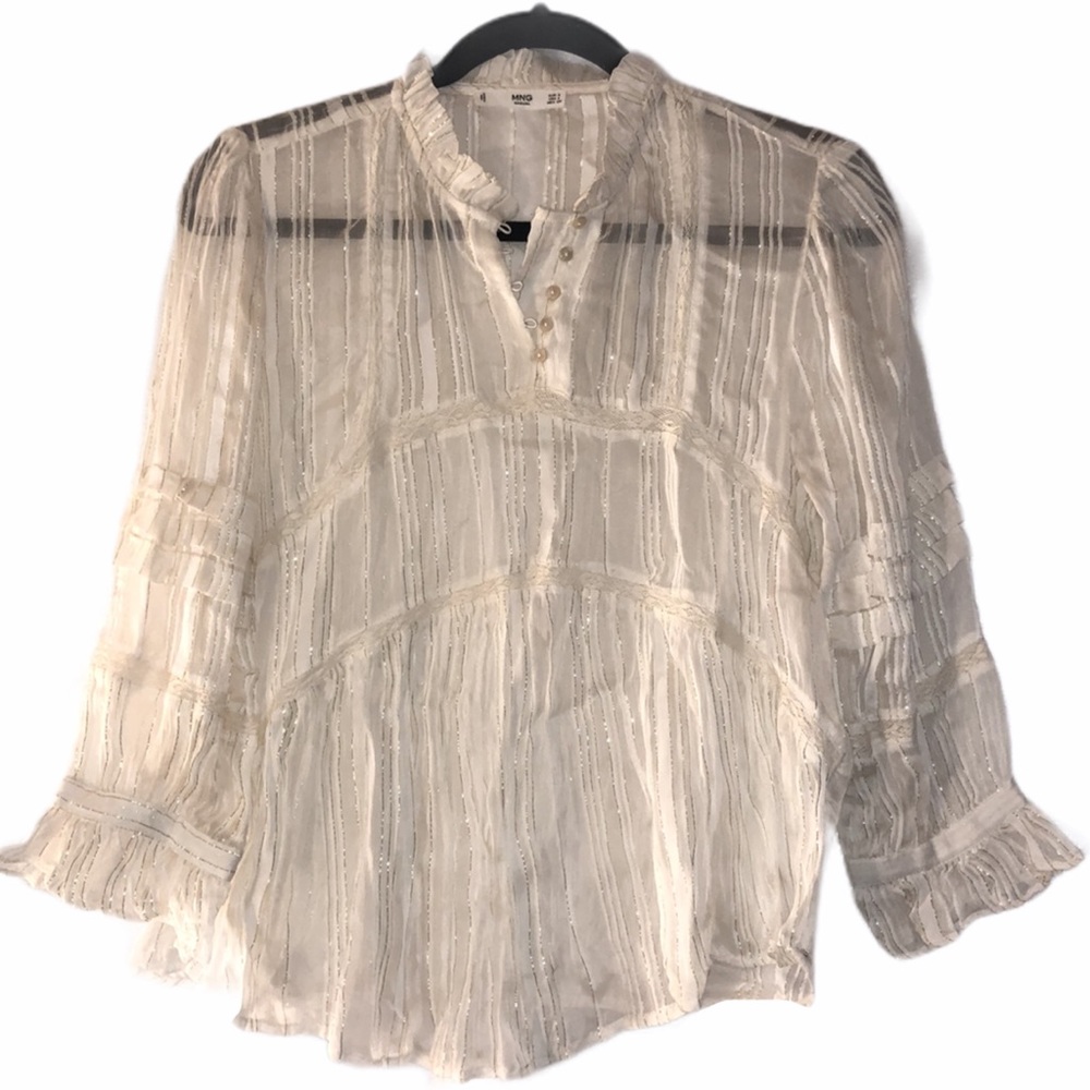 MNG / MANGO White and Gold Blouse